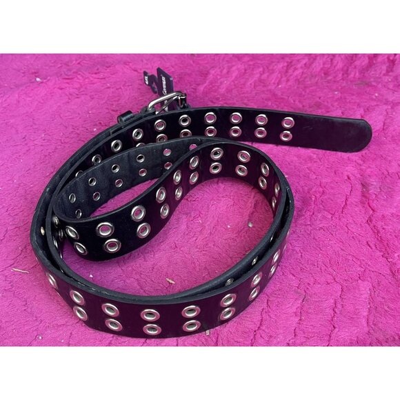 Mario Lorenzi PLUS 4x- 60" Black Silver Grommet Rocker Punk Goth Belt Vegan Moto - Picture 3 of 5